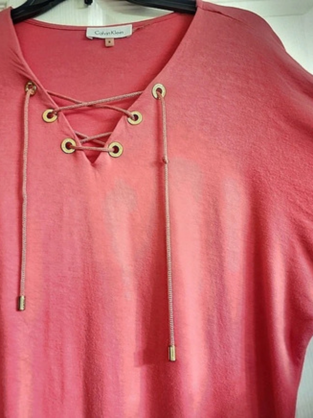 Calvin Klein Pullover Tunic Lace Up Tie Gold Hardware Pink Size Small Like New